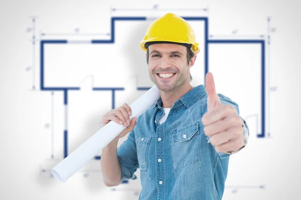 Architect holding blueprint — Stock Photo, Image