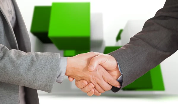 Two people having a handshake in an office — Stock Photo, Image