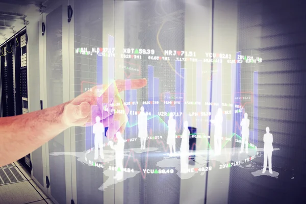 Poměrně ruka směřující proti datového centra — Stock fotografie