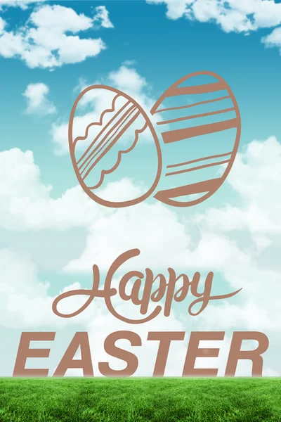 Feliz gráfico de Pascua contra el cielo azul — Foto de Stock