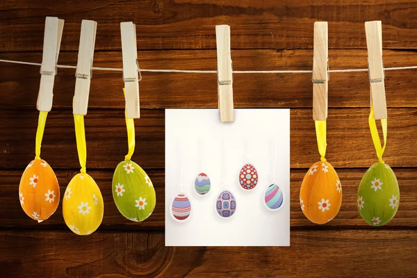 Easter eggs against overhead of planks — Stock Photo, Image