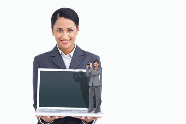 Businesswoman posing with binoculars — Stock Photo, Image