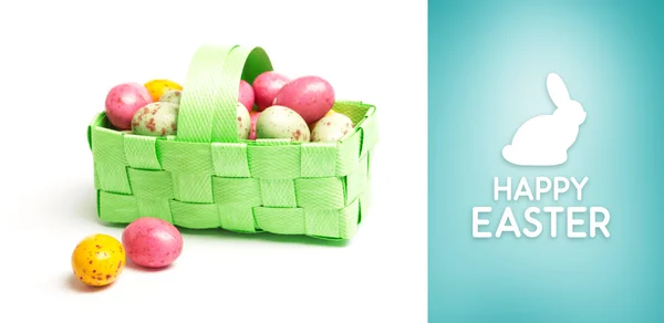 Happy easter greeting against blue vignette — Stock Photo, Image