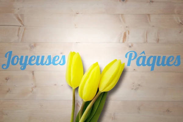 Joyeuses paques tegen gebleekte houten planken — Stockfoto