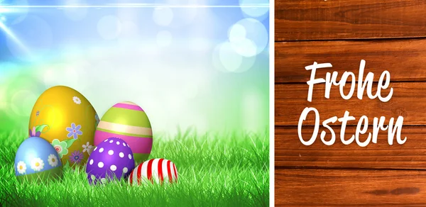 Frohe ostern against overhead of planks Stock Image