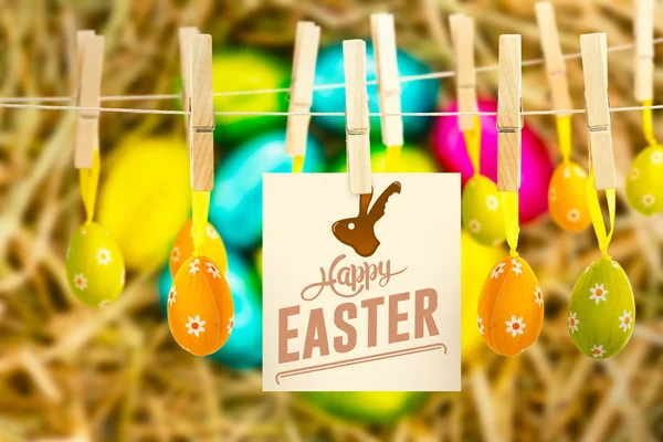 Easter eggs grouped together on straw Stock Photo