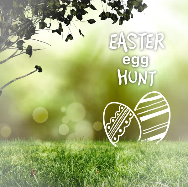 Easter egg hunt graphic against field — Stock Photo, Image