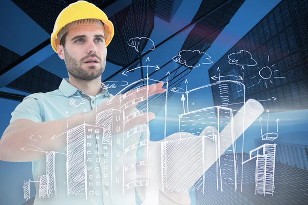 Architect with blueprint gesturing — Stock Photo, Image