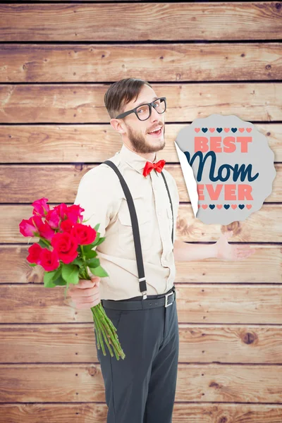 Hipster ofreciendo ramo de rosas —  Fotos de Stock