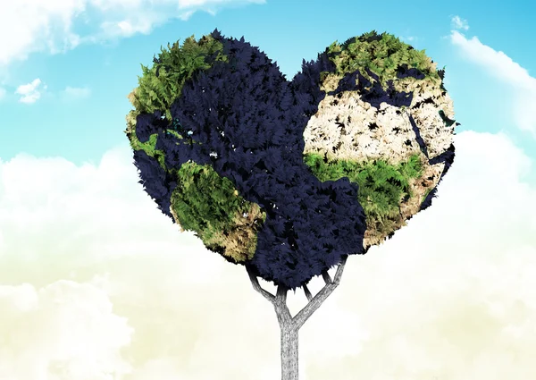 Złożony obraz ziemi drzewa w kształcie serca — Zdjęcie stockowe