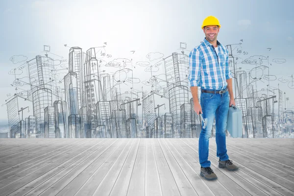 Manual worker with hammer and toolbox — Stock Photo, Image