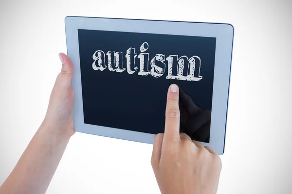 Autismo contro la donna utilizzando tablet pc — Foto Stock