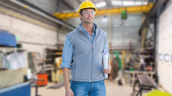 Casual architect with blueprint — Stock Photo, Image