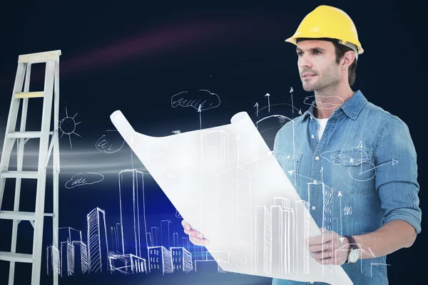 Architect holding blueprint — Stock Photo, Image