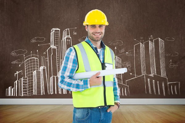 Smiling architect holding blueprint — Stock Photo, Image
