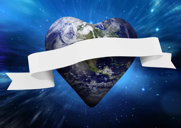 Composite image of heart shaped earth with scroll — Stock Photo, Image