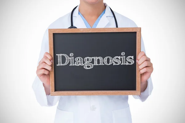 Diagnosis against doctor showing blackboard — Stock Photo, Image