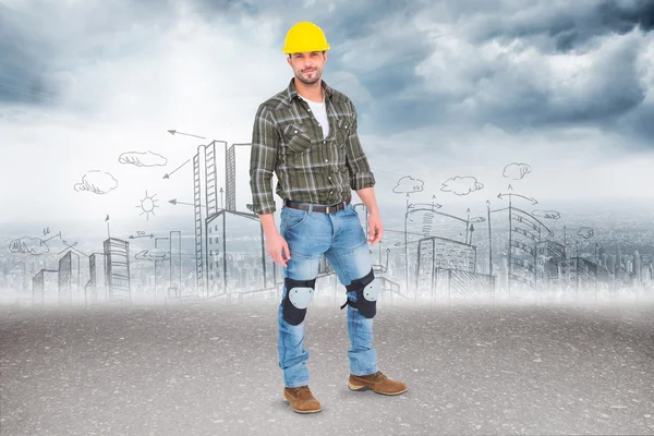 Confident handyman against road — Stock Photo, Image