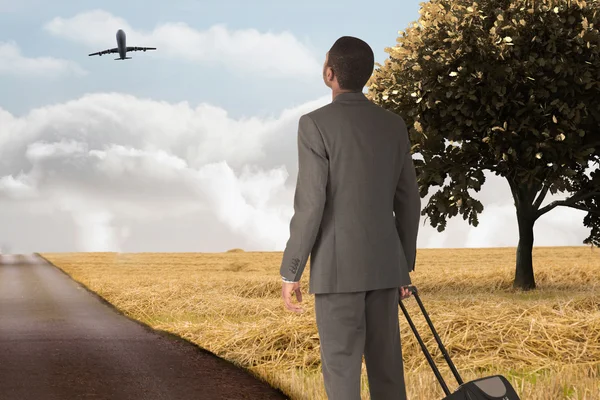 Young businessman standing with suitcase — Stock Photo, Image