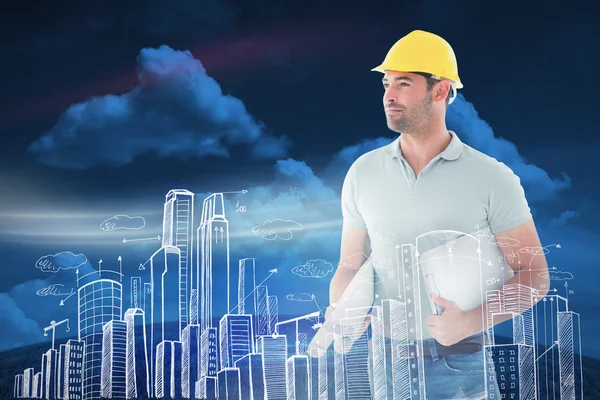 Architect holding blueprint — Stock Photo, Image