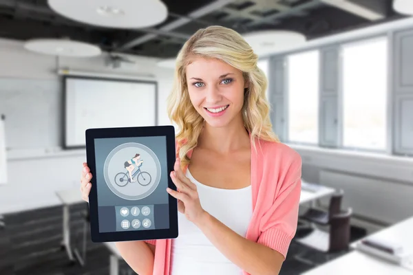 Young pretty student showing tablet pc — Stock Photo, Image