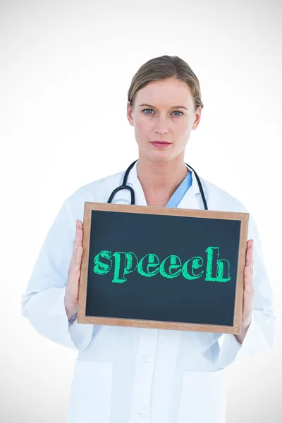 Speech against doctor showing chalkboard — Stock Photo, Image