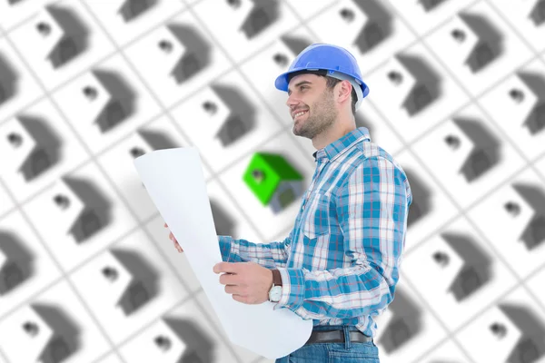 Smiling engineer holding blueprint — Stock Photo, Image