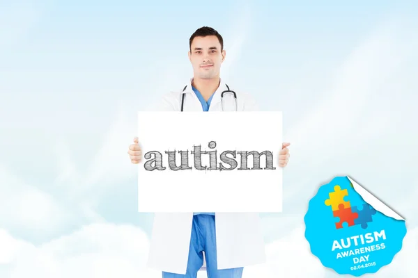 Λέξη αυτισμός και πορτρέτο ενός γιατρού — Φωτογραφία Αρχείου