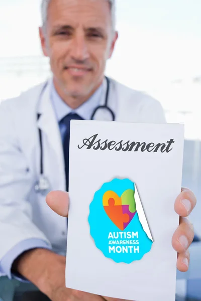 Word assessment and male doctor — Stock Photo, Image