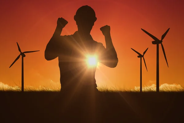 Excited manual worker clenching fists — Stock Photo, Image