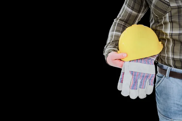 Manual worker holding helmet and gloves — Stock Photo, Image