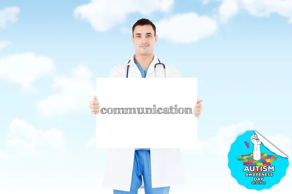 Word communication and portrait of doctor — Stock Photo, Image