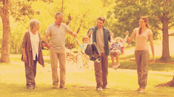 Toute la longueur d'une famille élargie dans le parc — Photo