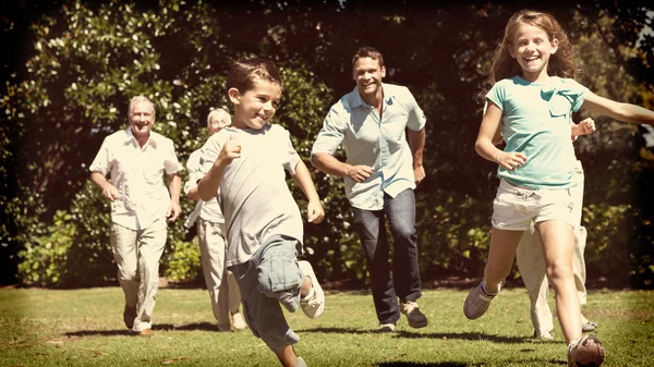 Feliz multi generación de carreras familiares hacia la cámara —  Fotos de Stock