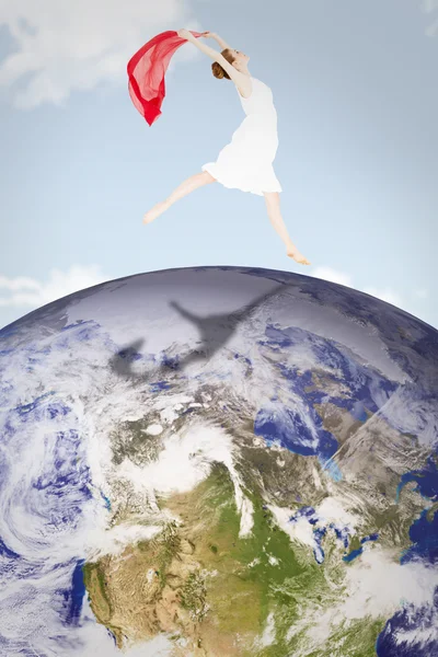 Immagine composita di giovane bella ballerina con sciarpa rossa — Foto Stock