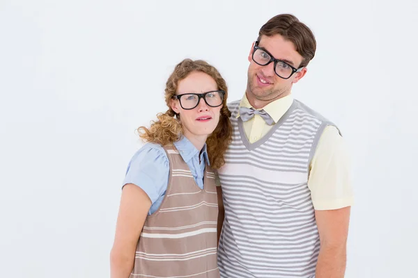 Happy geeky hipster couple with silly faces — Stock Photo, Image