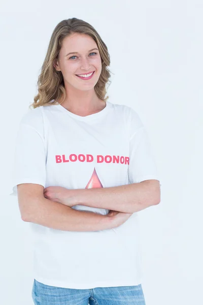 Blood donor standing arms crossed — Stock Photo, Image