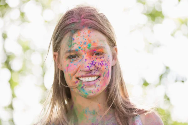 Pretty blonde covered in powder paint — Stock Photo, Image