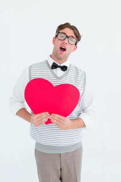 Geeky hipster kalp kart tutan — Stok fotoğraf
