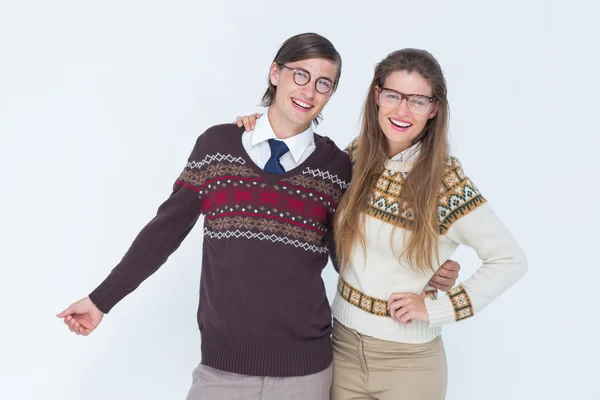 Geeky hipster couple embracing — Stock Photo, Image