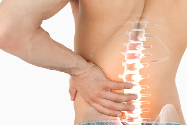 Highlighted spine pain of man — Stock Photo, Image