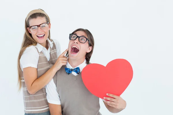 Eccitato hipster geek e fidanzata — Foto Stock