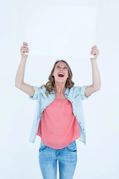 Woman holding poster — Stock Photo, Image