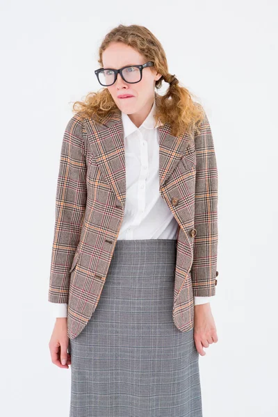 Geeky hipster femme à l'air nerveux — Photo