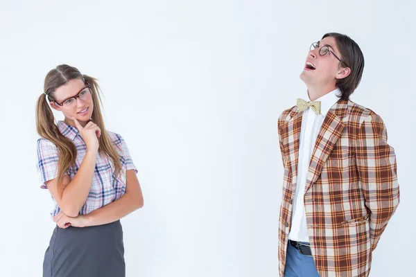 Thoughtful geeky hipsters — Stock Photo, Image