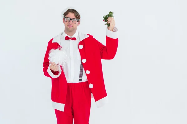 Geeky hipster en costume de Père Noël — Photo