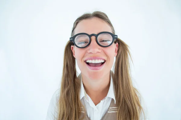 Mulher geeky hipster sorrindo — Fotografia de Stock