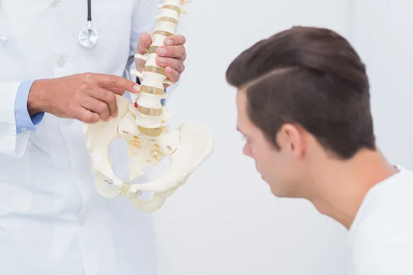 Doctor explaining anatomical spine to patient — Stock Photo, Image