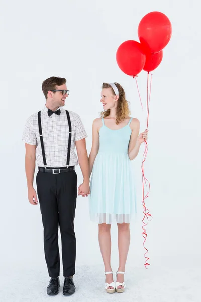 Geeky hipster couple hands in hands — Stock Photo, Image