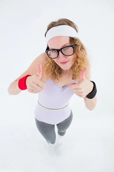 Geeky hipster posing with thumbs up — Stock Photo, Image